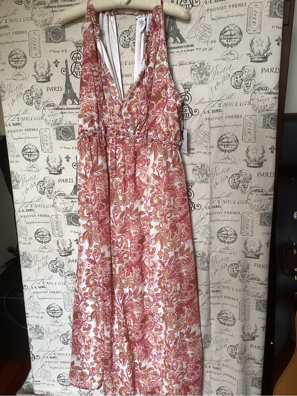 Japna Pink and Cream Floral Maxi Dress